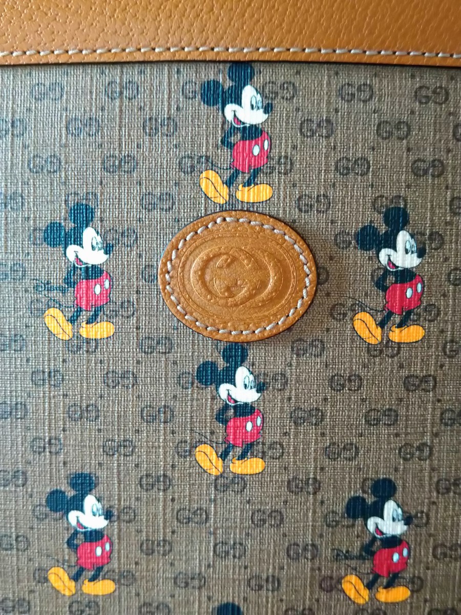 超稀少 新品未使用 GUCCI DISNEY グッチ ディズニー コラボ 2way ショルダーバッグ ブラウン GGスプリーム マイクロGG ミッキー PVC レザー_画像3