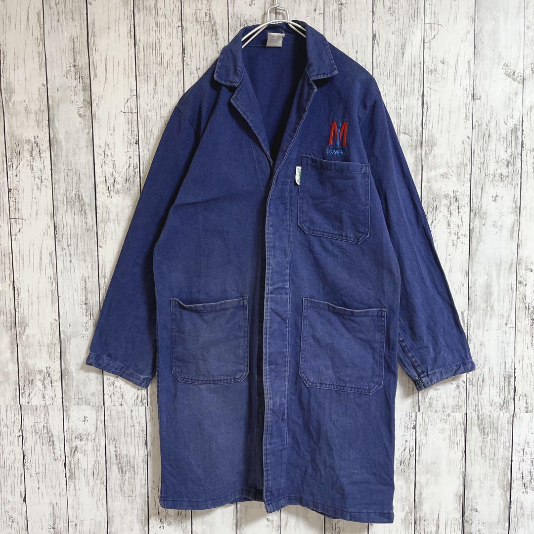 90's ユーロワークコート M 企業刺繍ロゴ オープンカラー 開襟 90's ユーロワークコート M 企業刺繍ロゴ オープンカラー 開襟