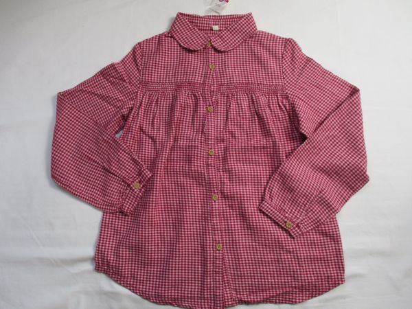 SF294【TOPVALU】新品　チェック模様　スモッグ　シャツ　女児　淡赤　160_画像1