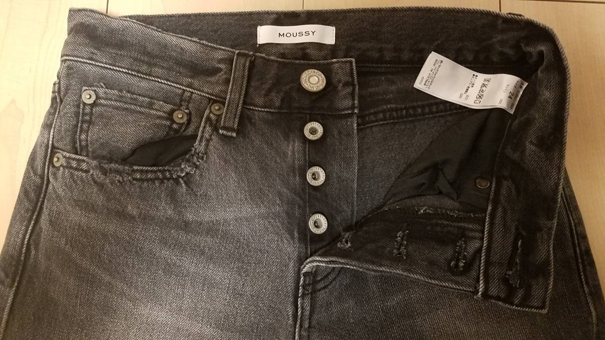 MOUSSY( Moussy )OPEN KNEE STRAIGHT повреждение черный Denim брюки /24