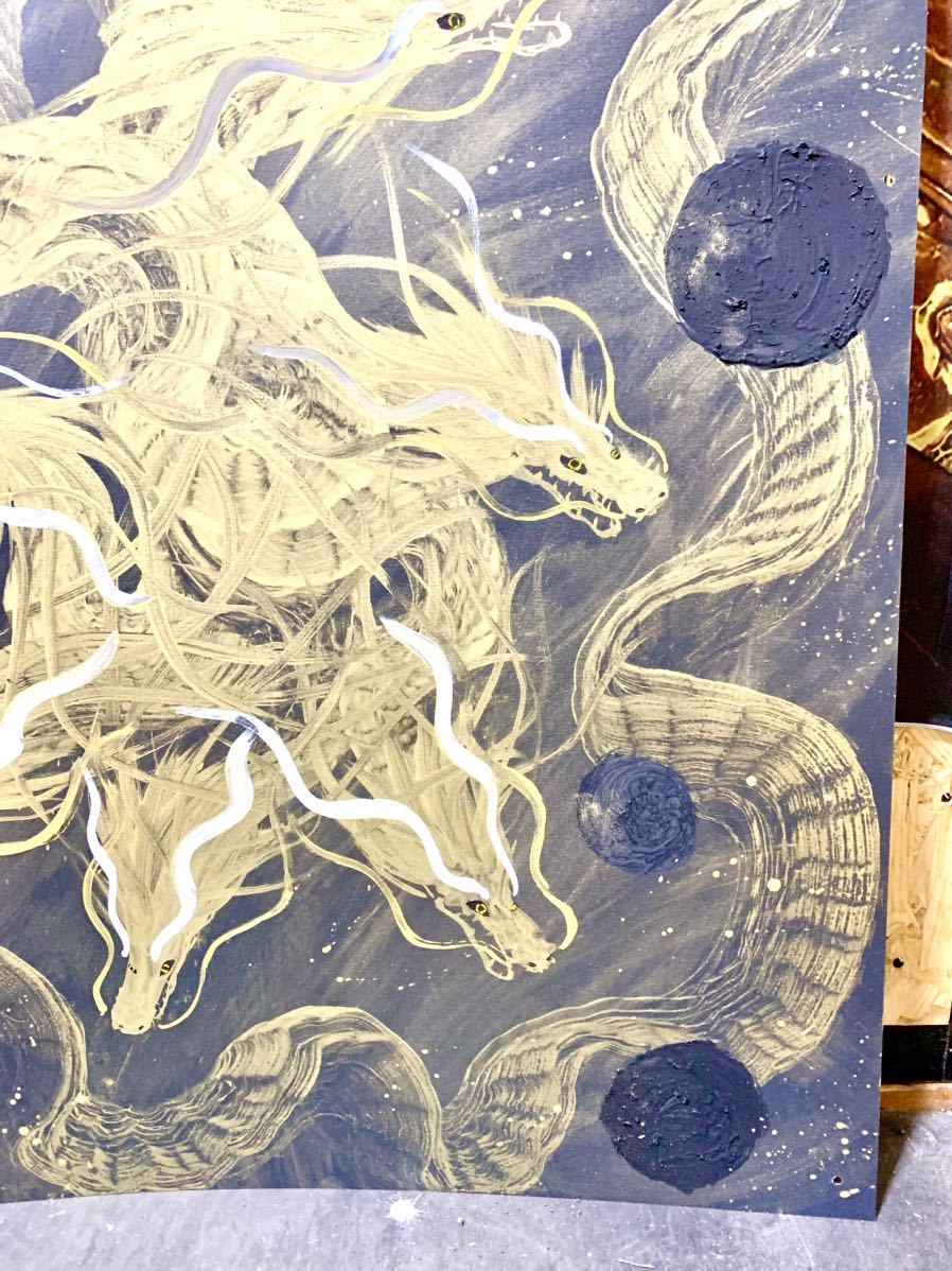 特大サイズ一筆龍大開運 イミラック隕石 ギベオン隕石 龍神 龍 絵画