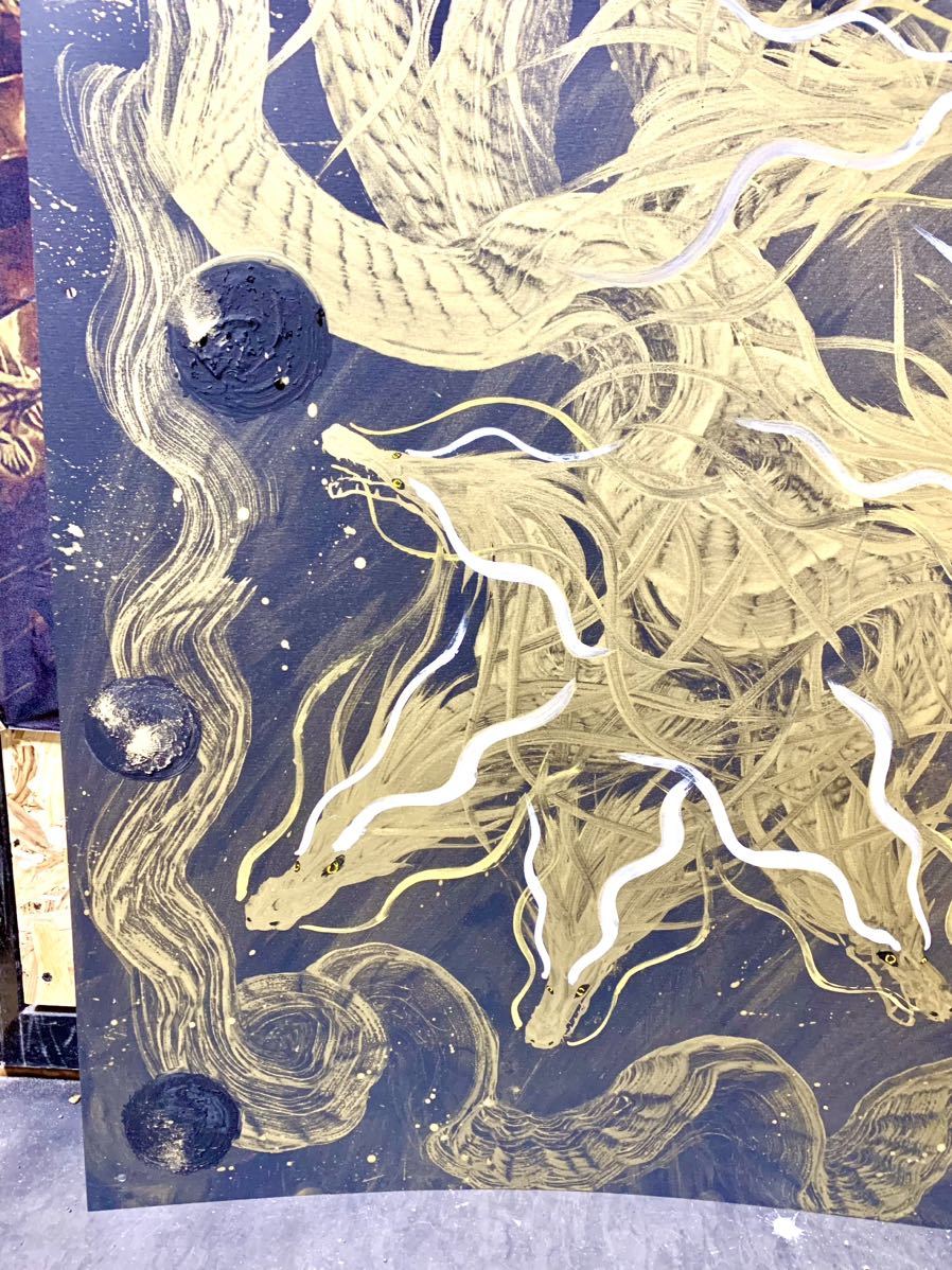 特大サイズ一筆龍大開運 イミラック隕石 ギベオン隕石 龍神 龍 絵画