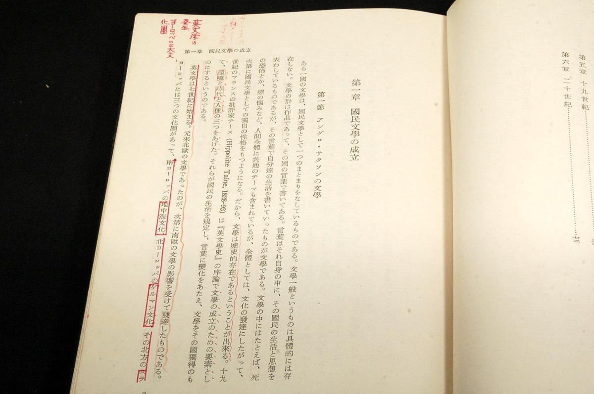 絶版■福原麟太郎【英文学の特質】岩波書店-昭和29年初版+検印+函■英文学概論/英文学の技術/十八世紀の書店■書込み多数_画像4