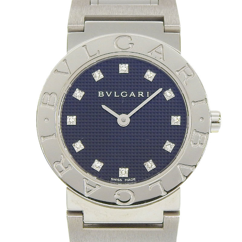 ブルガリ BVLGARI ブルガリブルガリ レディース クォーツ 腕時計 SS 12Pダイヤモンド ブラック文字盤 BB26SS 中古 新入荷 BV0148