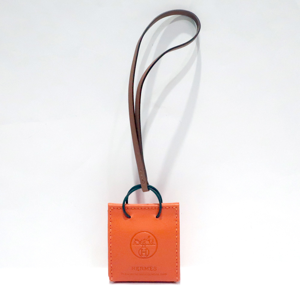【天白】エルメス サックオランジュ アニョーミロ ショッパー型 Y刻印 2020年製 オレンジ バッグチャーム 小物 箱_画像2