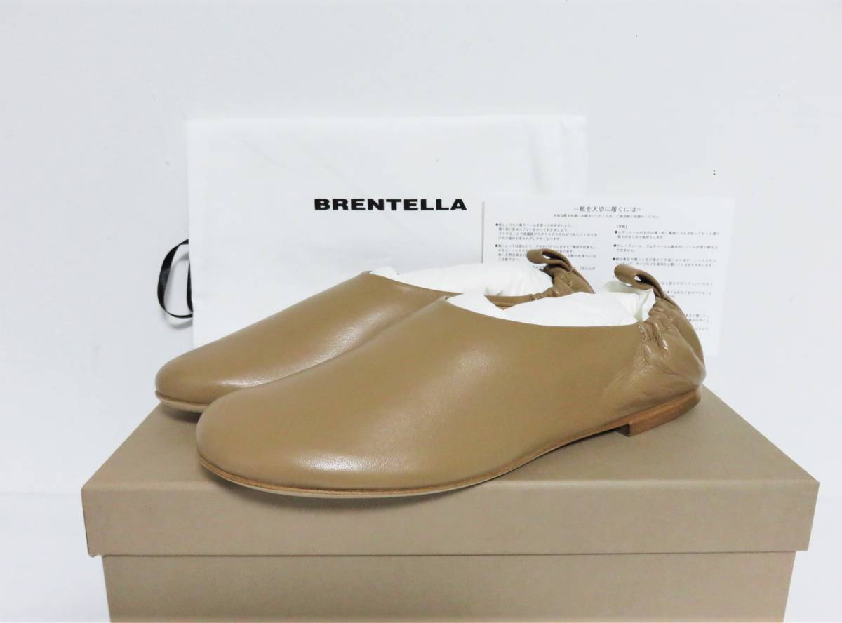 送料無料 定価3.9万 新品 BRENTELLA SOPHIA 37 ベージュ イタリア製 ブレンテッラ レザー スリッポン パンプス フラットシューズ_画像1