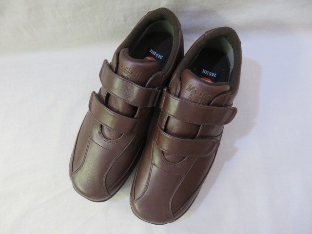 * unused wide width made in Japan comfort tea 24.5cm 4E SHM men's Asahi medical walk shoes velcro use knee . kind KV7708*