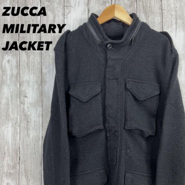 ユニセックス古着　ZUCCA ウールM65タイプフィールドジャケット　サイズM　黒　ブラック　ミリタリー