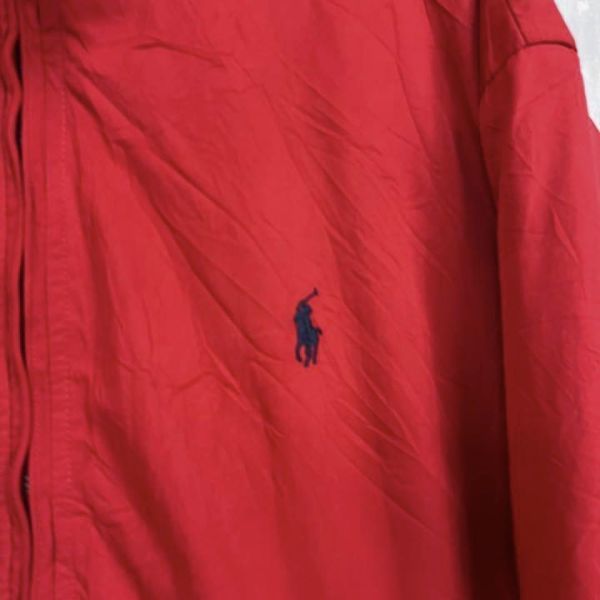 アメリカ古着　POLO RALPH LAUREN　ポロラルフローレン　ワンポイントポニー刺繍ロゴ裏フリースジャケット　サイズL　赤　レッド