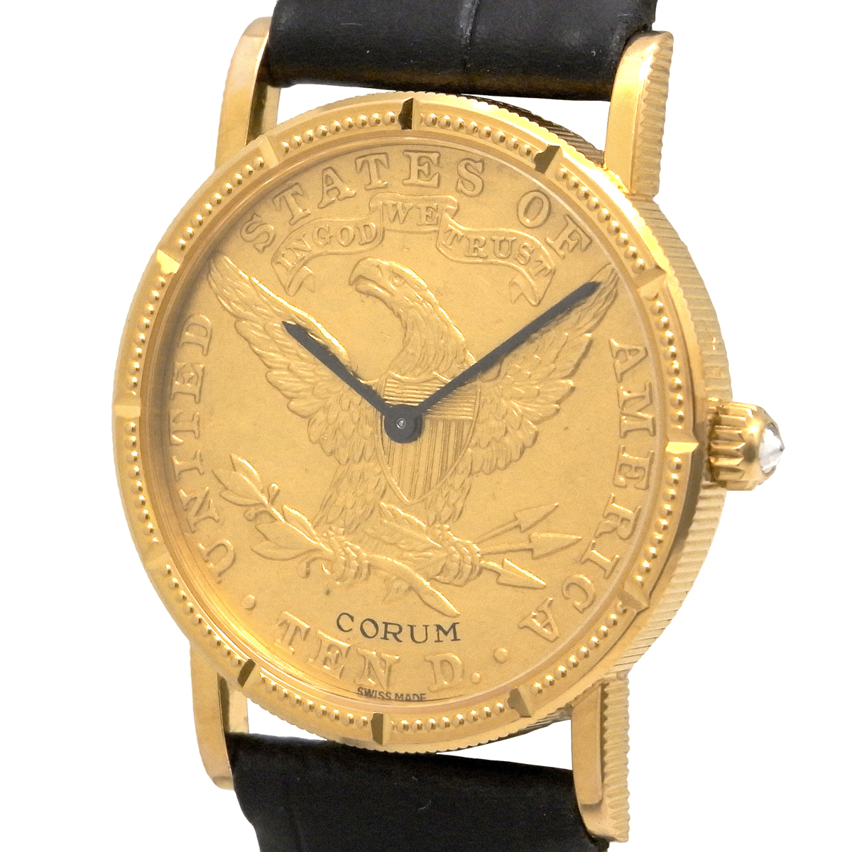  Corum coin watch 10 dollar $10 hand winding K18YG 750 18K Gold face men's boys size CORUM
