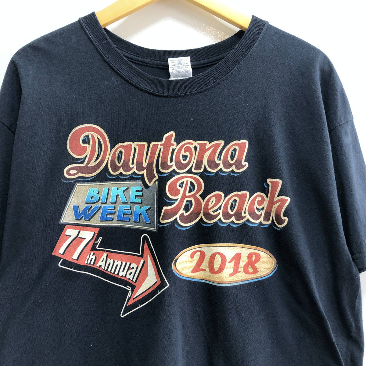 USA 古着 半袖 Tシャツ デイトナビーチ バイク バックプリント ブラック 黒 メンズL 古着卸 激安 BA0989_画像4