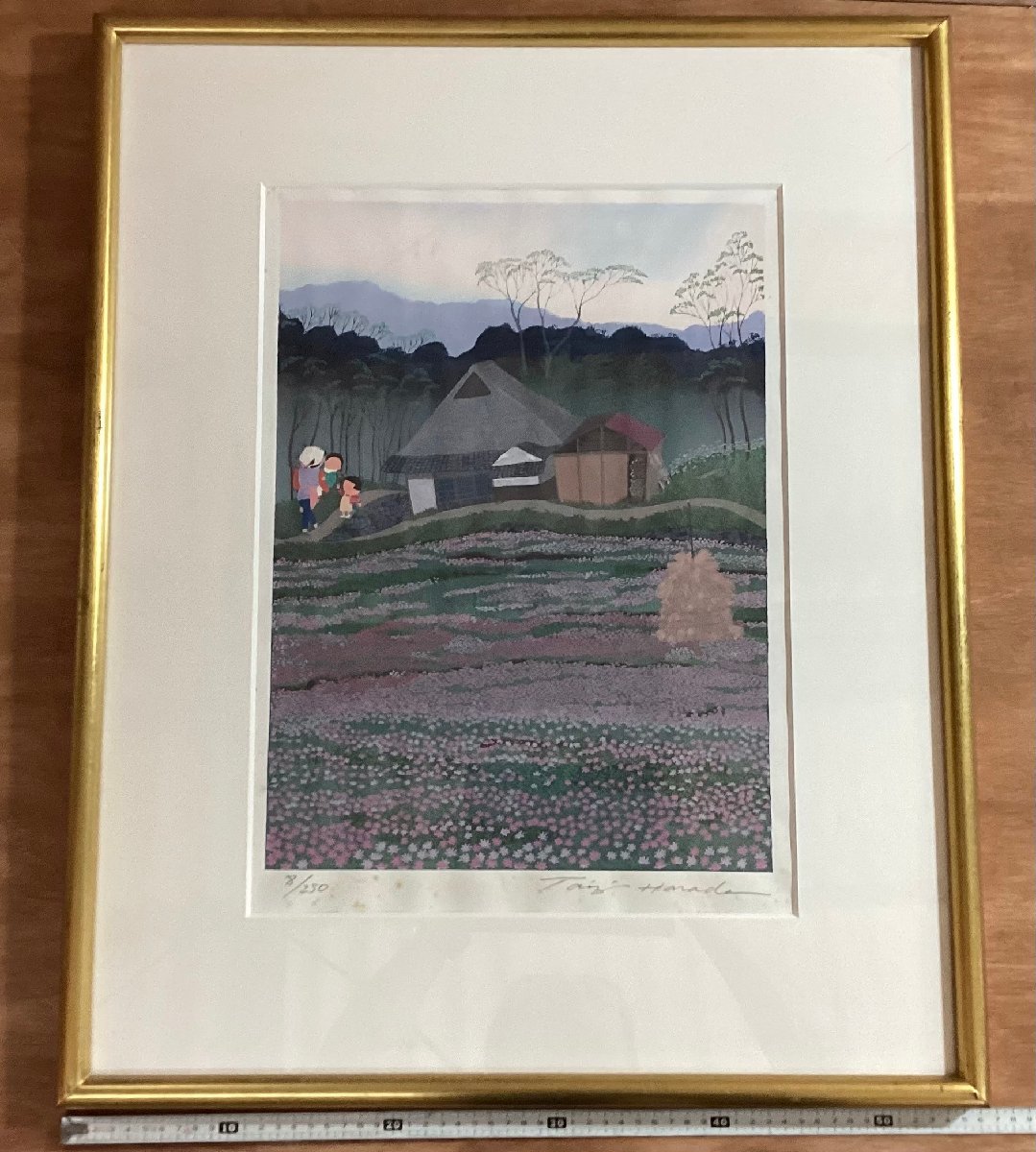 BA164□送料無料□ 原田泰治 れんげ畑 風景画 田舎 童 わらべ 木 BA164□送料無料□ 原田泰治 れんげ畑 風景画 田舎 童 わらべ 木