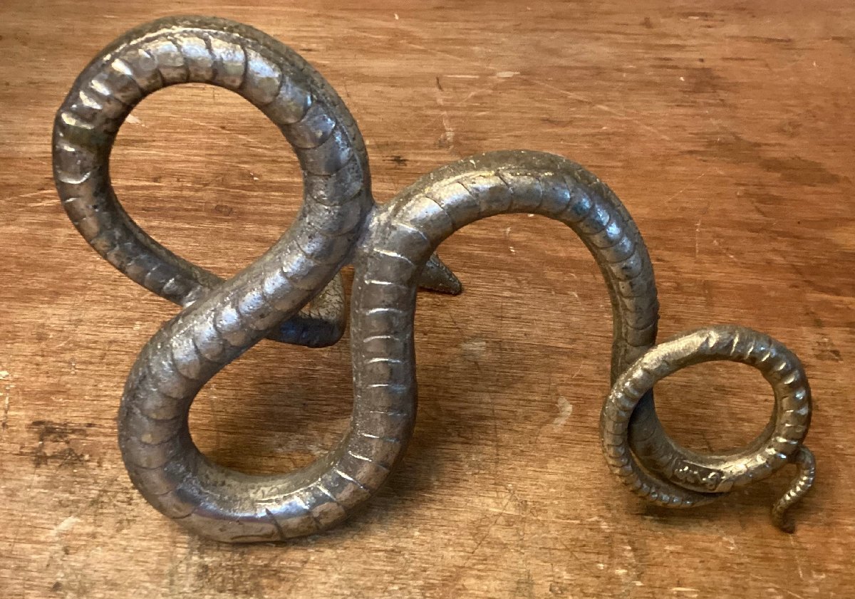 CC-9760 ■送料無料■ 秀山 真鍮 蛇 へび 干支 彫刻 工芸品 オブジェ 縁起物 金属製 インテリア 置物 レトロ アンティーク 1043g /くGOらの画像8