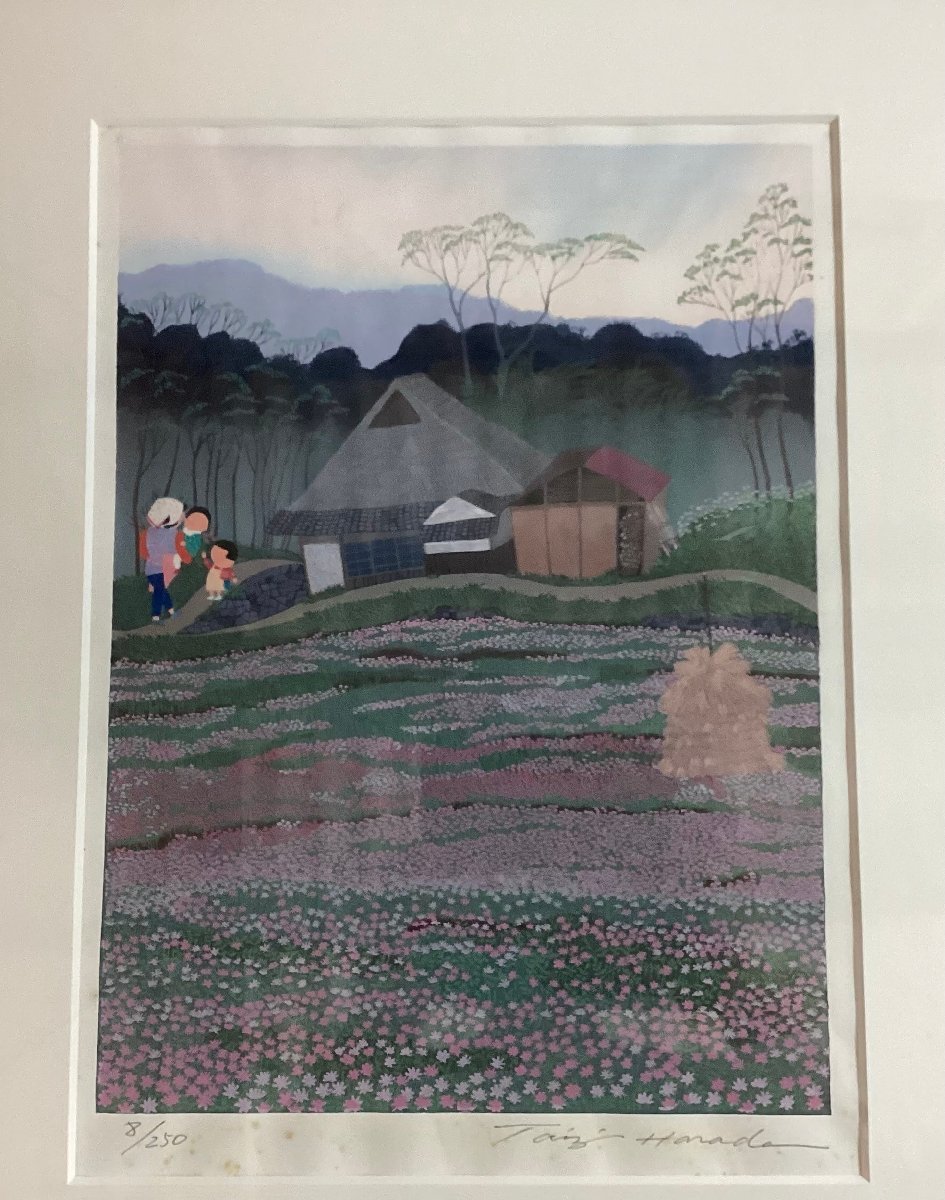 BA164□送料無料□ 原田泰治 れんげ畑 風景画 田舎 童 わらべ 木 BA164□送料無料□ 原田泰治 れんげ畑 風景画 田舎 童 わらべ 木