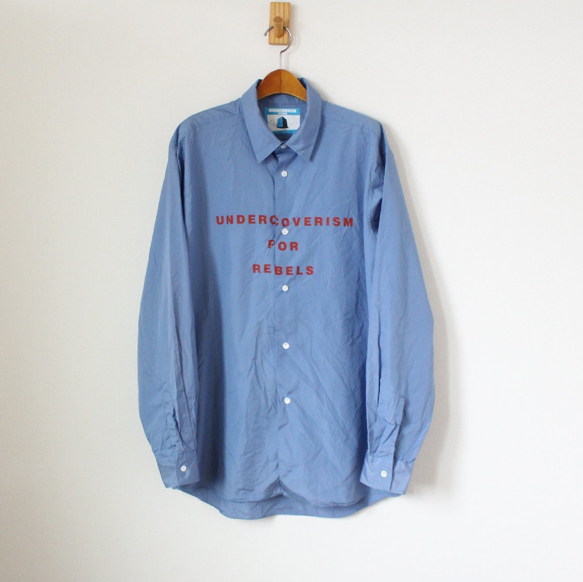 UNDERCOVERISM アンダーカバー 02SS シャツ HAZE期 文字プリント 日本製 淡いブルー系 M （w-0753）