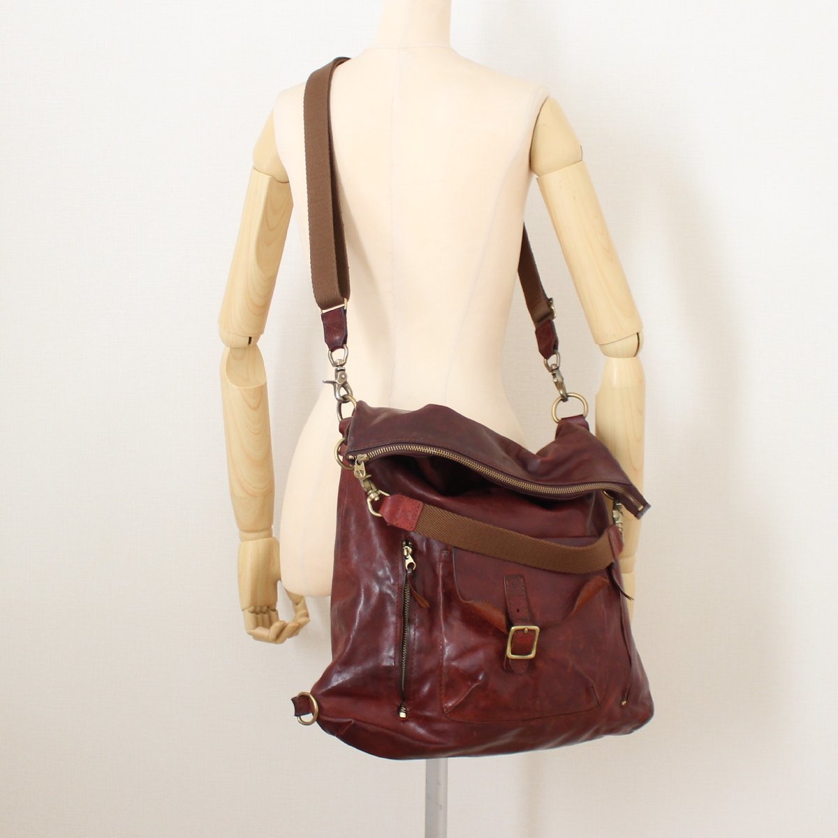 RYUryuu3WAY leather bag red tea (w-1053)