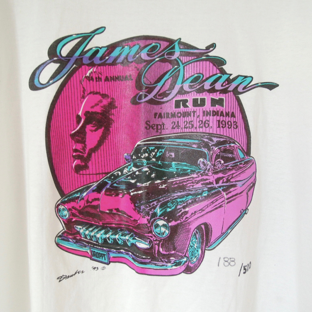 James Dean Run カーショーイベント Tシャツ 93年 フルーツボディ USA製 白 XL（w-1383）_画像1