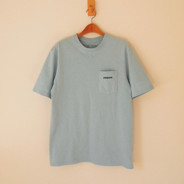 パタゴニア ポケットTシャツ Responsibili-Tee ロゴプリント 水色 S （w-0854）_画像1