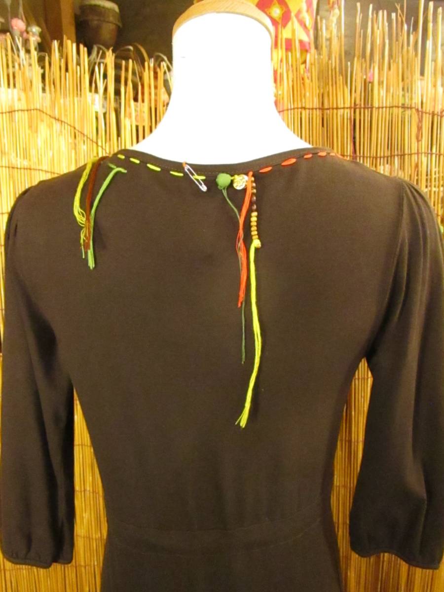 ① with translation * cotton material *ne pearl silk | beads | stitch *.~ 7 minute sleeve * tunic One-piece 