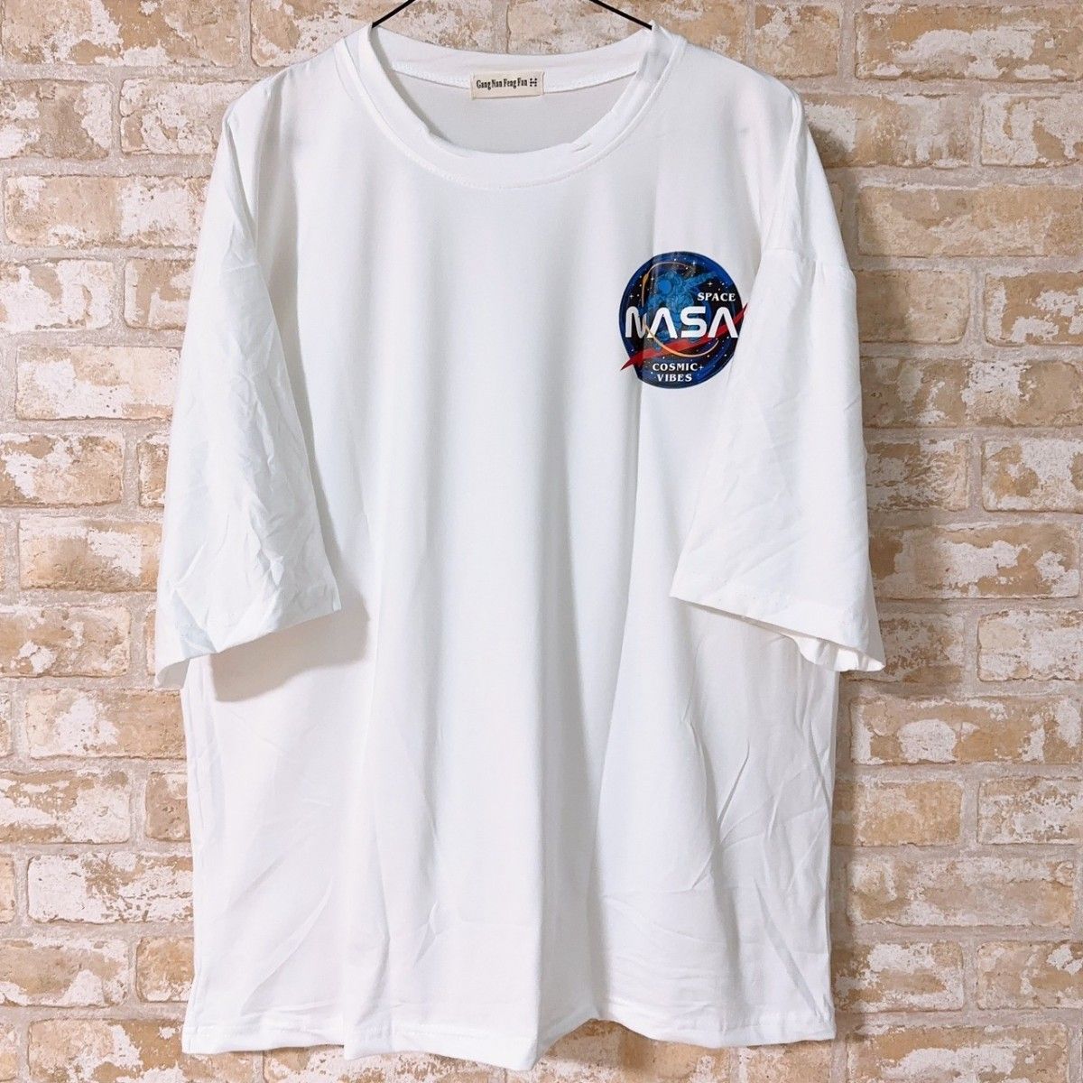 オーバーサイズ　tシャツ　ビッグシルエット　プリント　ストリート　白　XL　韓国　オルチャン　ダンス　大きめ　ルーズ　NASA 夏