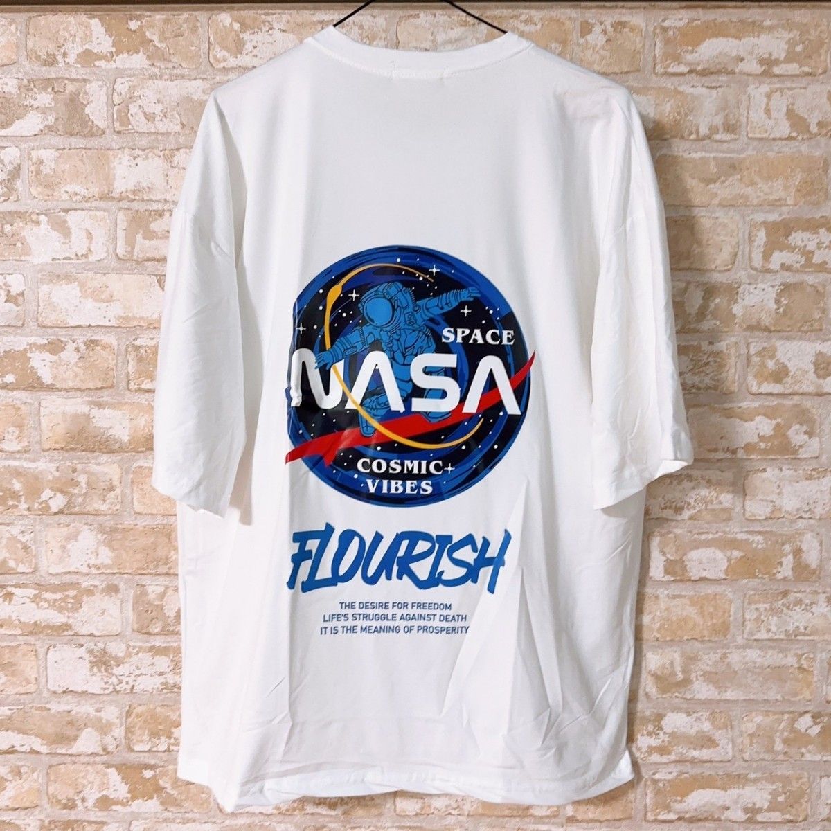 オーバーサイズ　tシャツ　ビッグシルエット　プリント　ストリート　白　XL　韓国　オルチャン　ダンス　大きめ　ルーズ　NASA 夏