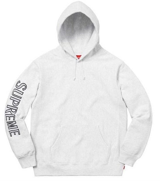 新品 国内正規 18ss supreme Sleeve Embroidery Hooded Sweat shirt シュプリーム パーカー ash grey アッシュグレー M a8778_画像1