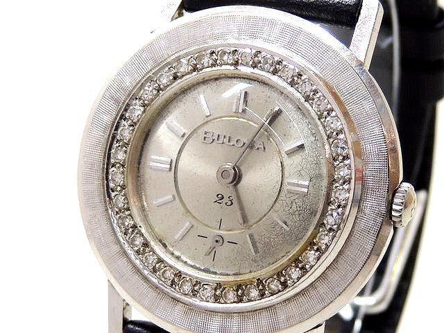 ヴィンテージ ブローバ 時計 ■ 14KT ホワイトゴールド ダイヤ ベゼル スモセコ 手巻き メンズ 腕時計 BULOVA □5B5D