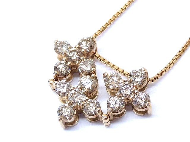 美品 K18 PG ピンクゴールド ネックレス ■ ブラウン ダイヤ 2.00ct トップ アジャスター付き □4J5E