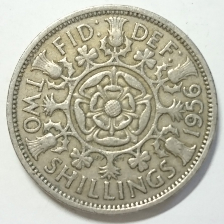 【イギリス】2シリング硬貨 1956年 約28.5mm_画像1