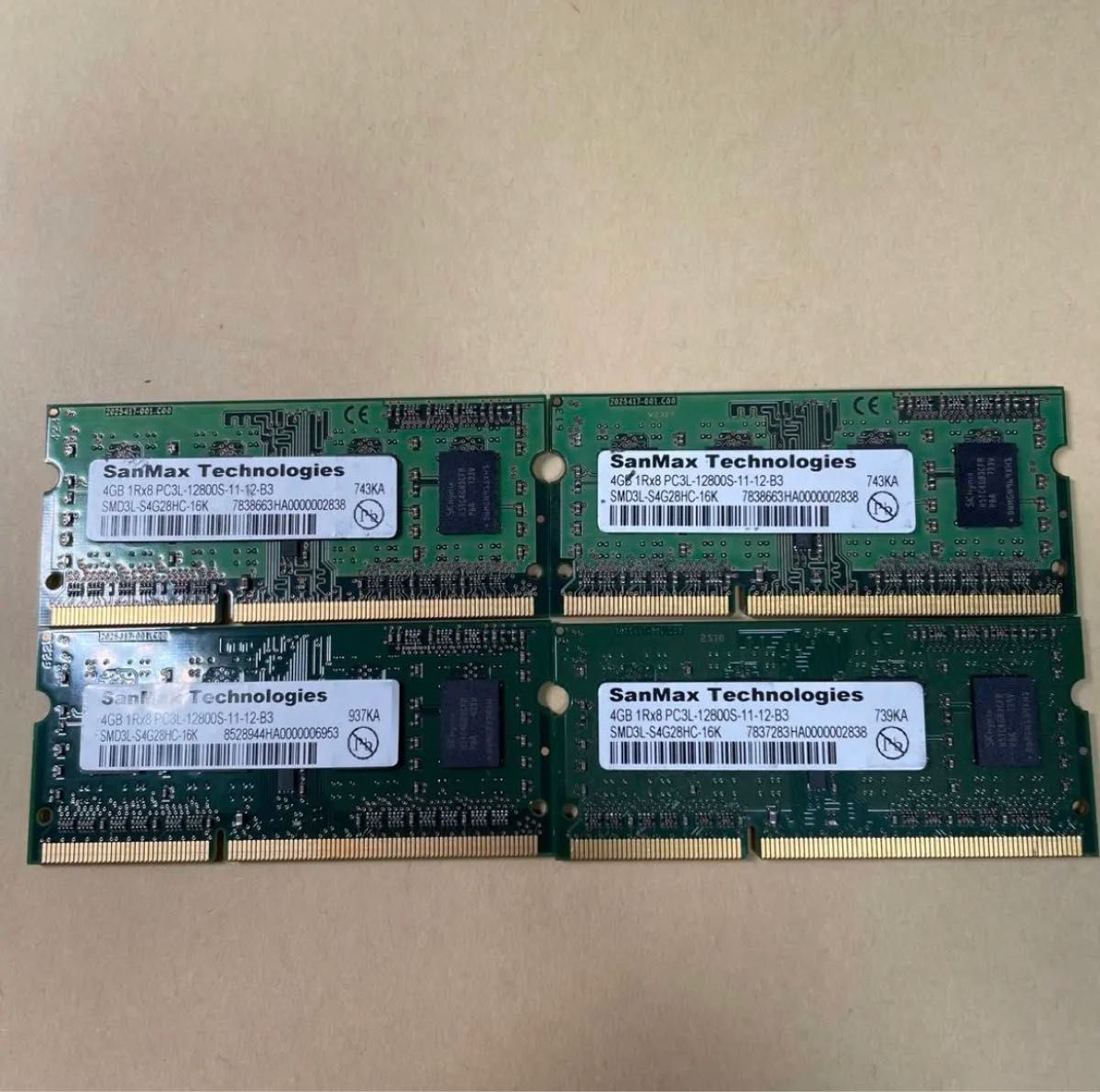 4枚　PC3L-12800S (DDR3L-1600) 4GB  ノートPC用