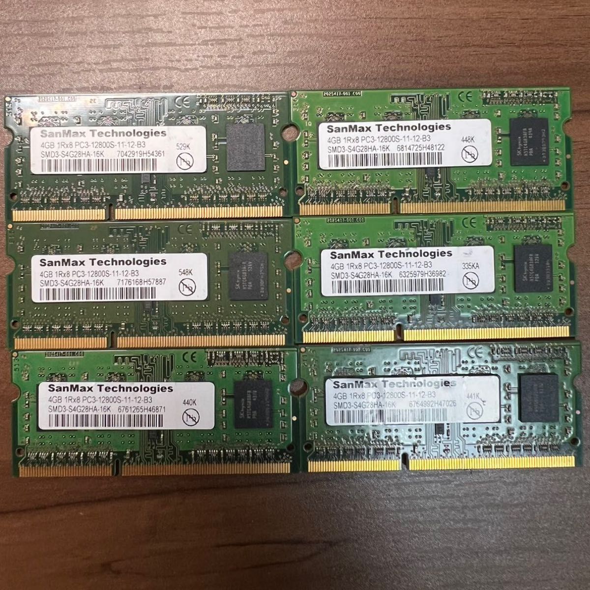 6枚 PC3-12800S (DDR3-1600) 4GB SO-DIMM 204pin ノートPC用メモリ