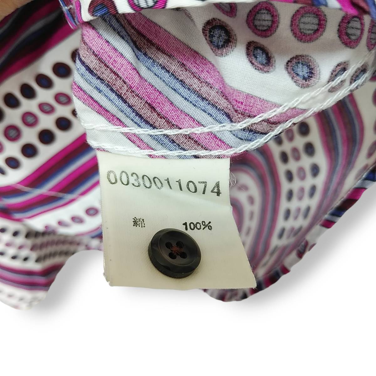 ABAHOUSE　サイケ　幾何学　メンズ　半袖シャツ　サイズ３　L　紫　パープル　ストライプ　230419-15_画像5