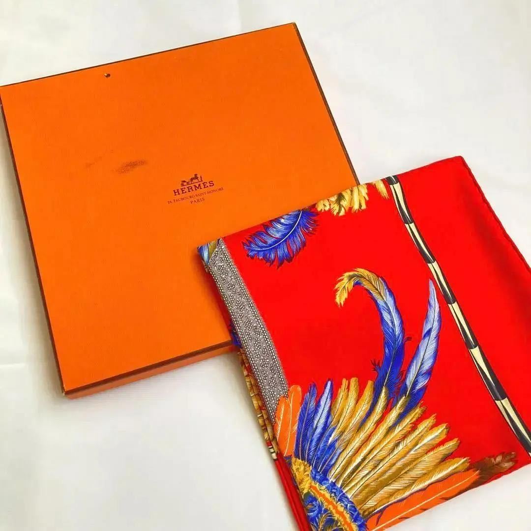 美品】HERMES 大判スカーフ カレ90 赤 BRAZIL シルク|PayPayフリマ