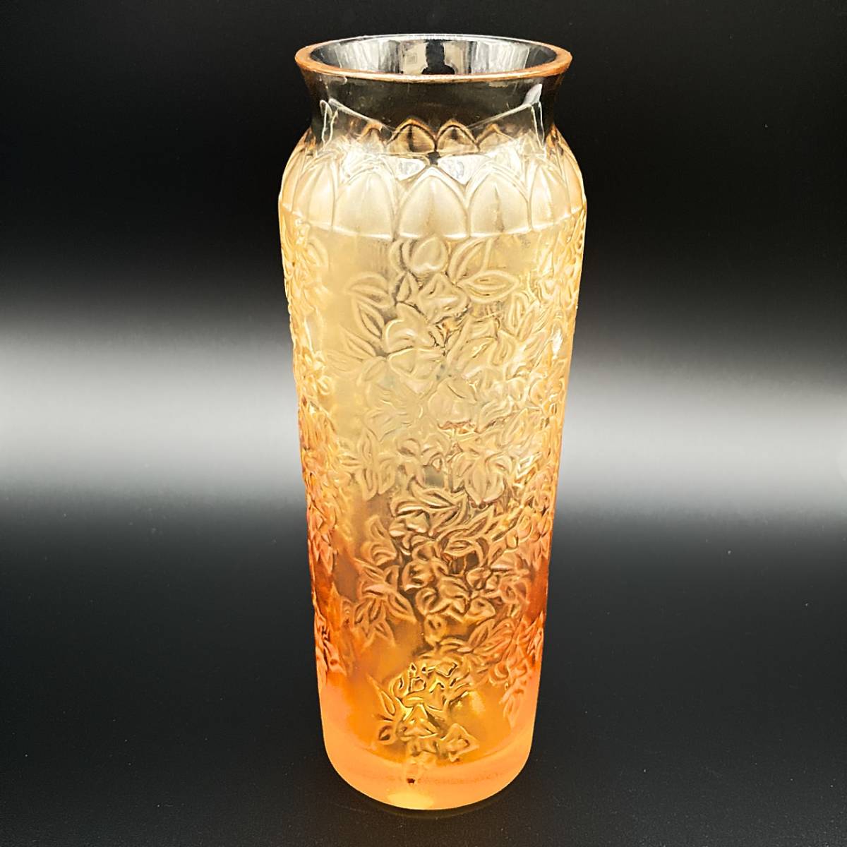 ラリック  フランス クリスタルガラス 花瓶 ブーゲンビリア 琥珀