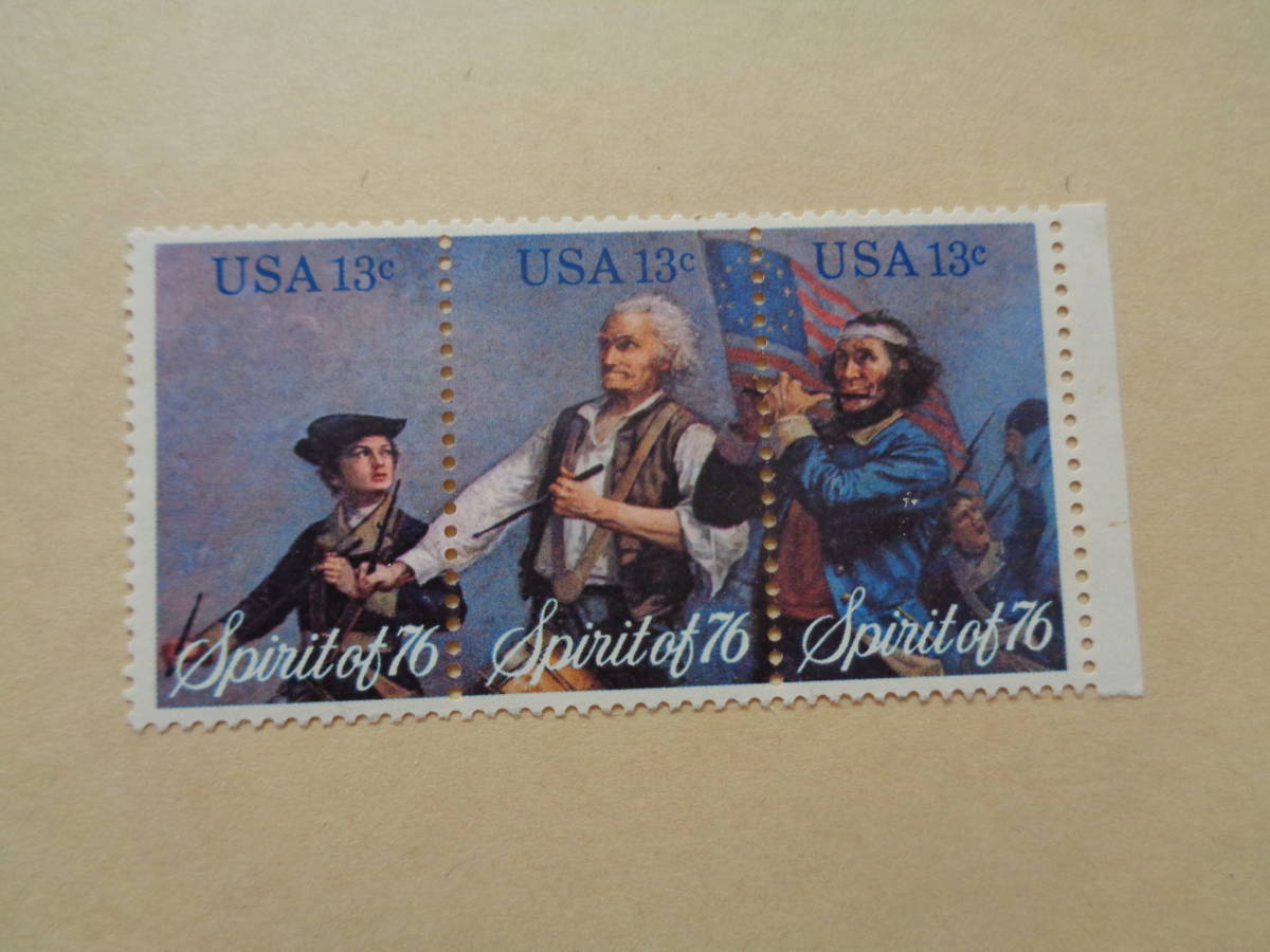 アメリカ切手3枚綴り　1976年　アメリカ独立200周年　13c_画像1