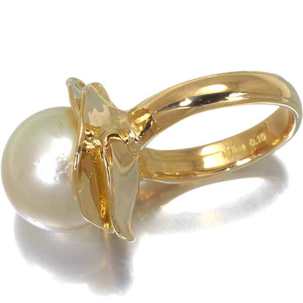 TASAKI タサキ リング 白蝶真珠 ゴールデンパール ダイヤ ダイヤモンド 16.5号 K18YG 保証書 BLJ 大幅値下げ品 