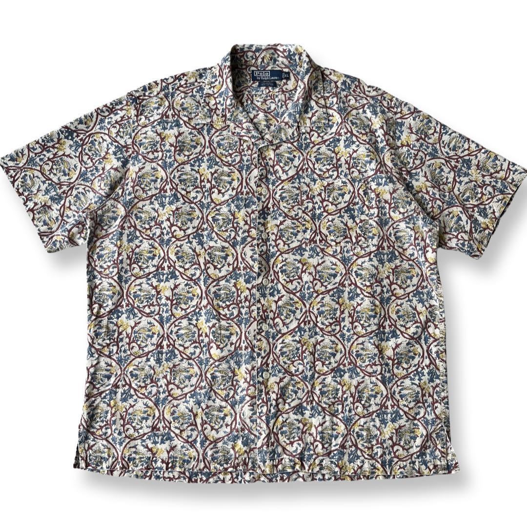 【CALDWELL】90s Polo by Ralph Lauren(ポロラルフローレン) 半袖 開襟シャツ XL 白 花柄 コールドウェル RRL  ヴィンテージ アロハシャツ