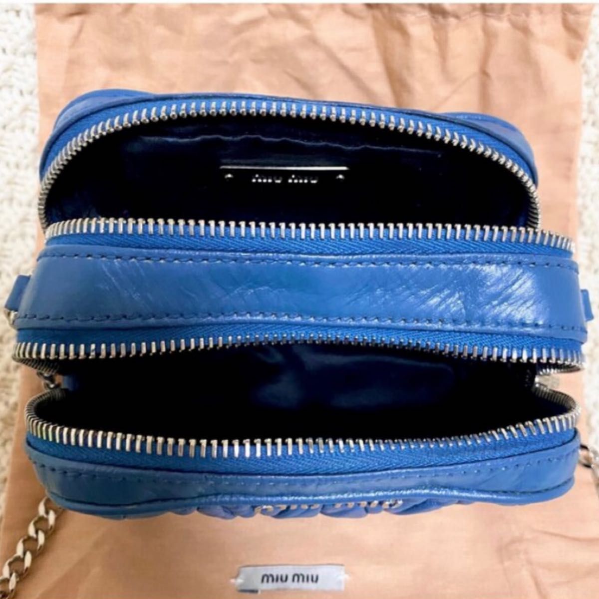 保存袋付き miumiu / ミュウミュウ 青 ミニショルダーバッグ 正規品