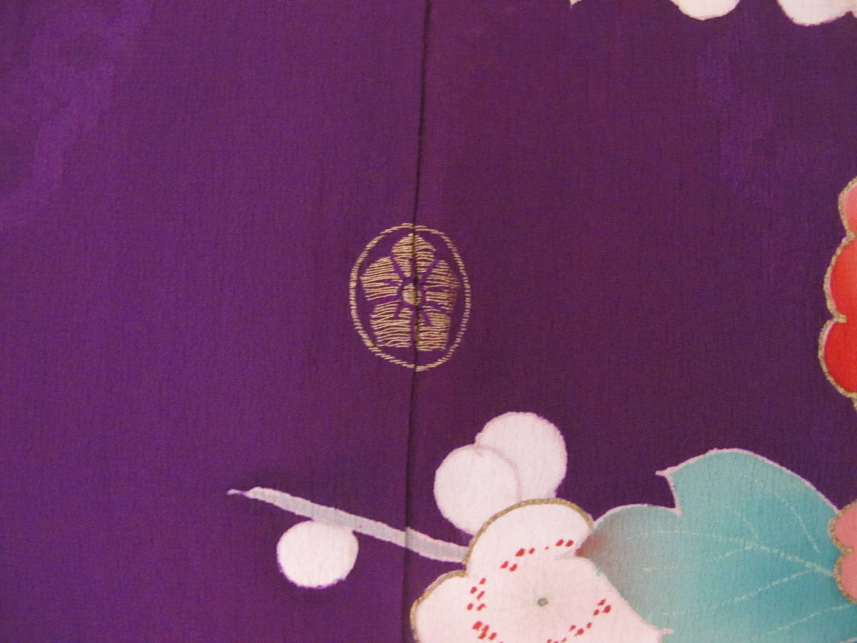 丈あり美品　紫紋錦紗　刺繍　アンティーク訪問着　花車　一つ紋_画像7