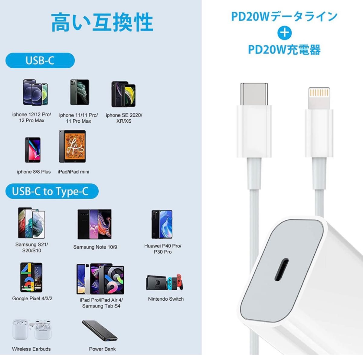 新１m1本　ライトニングケーブル１m タイプC→ライトニング　Phone充電器