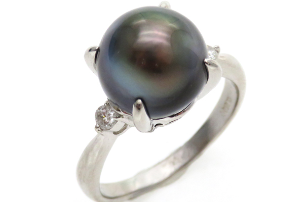 美品!照り◎プラチナ900 天然ブラックパール約10ミリ玉×ダイヤモンド