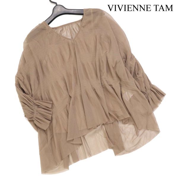 VIVIENNE TAM ヴィヴィアンタム 春夏 シャーリング ギャザー♪ 長袖 チュール ブラウス プルオーバー Sz.38　レディース　D3T00993_5#D_画像1