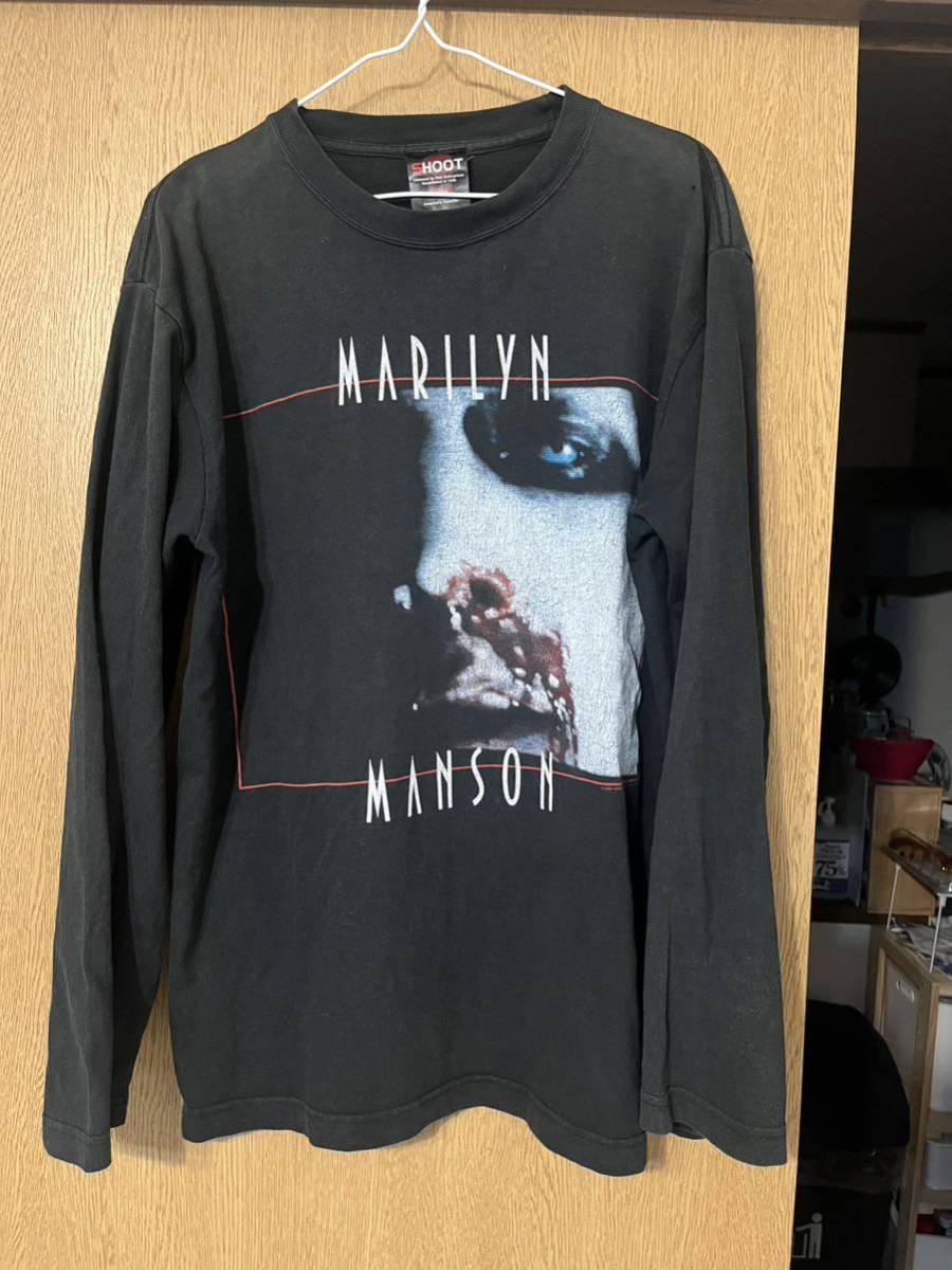 レア marilyn manson マリリン マンソン ロング T 長袖Tシャツ 黒 ブラック 2004年 コピーライト 00s ヴィンテージ SHOOT_画像1