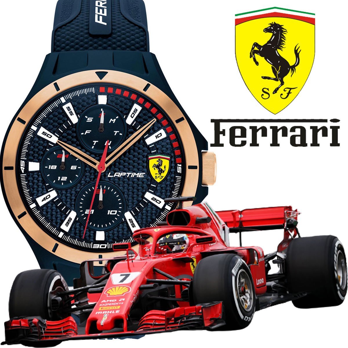 新品1円 フェラーリ公式 ダークブルー 30m防水 スクーデリア SCUDELIA FERRARI マルチファンクション 腕時計 MOVADO メンズ 未使用の画像1