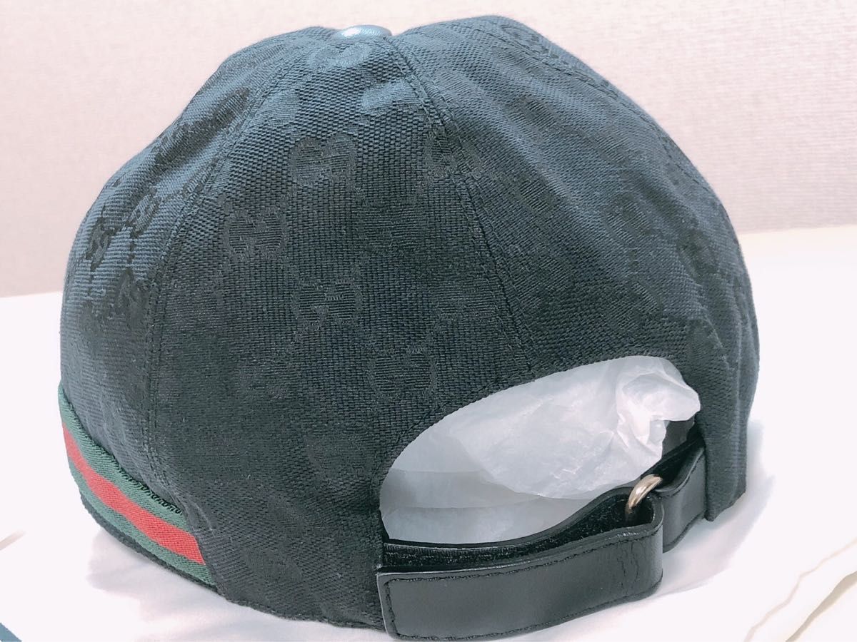GUCCI グッチ 帽子 ベースボールキャップ シェリーライン 黒 GG柄 XL
