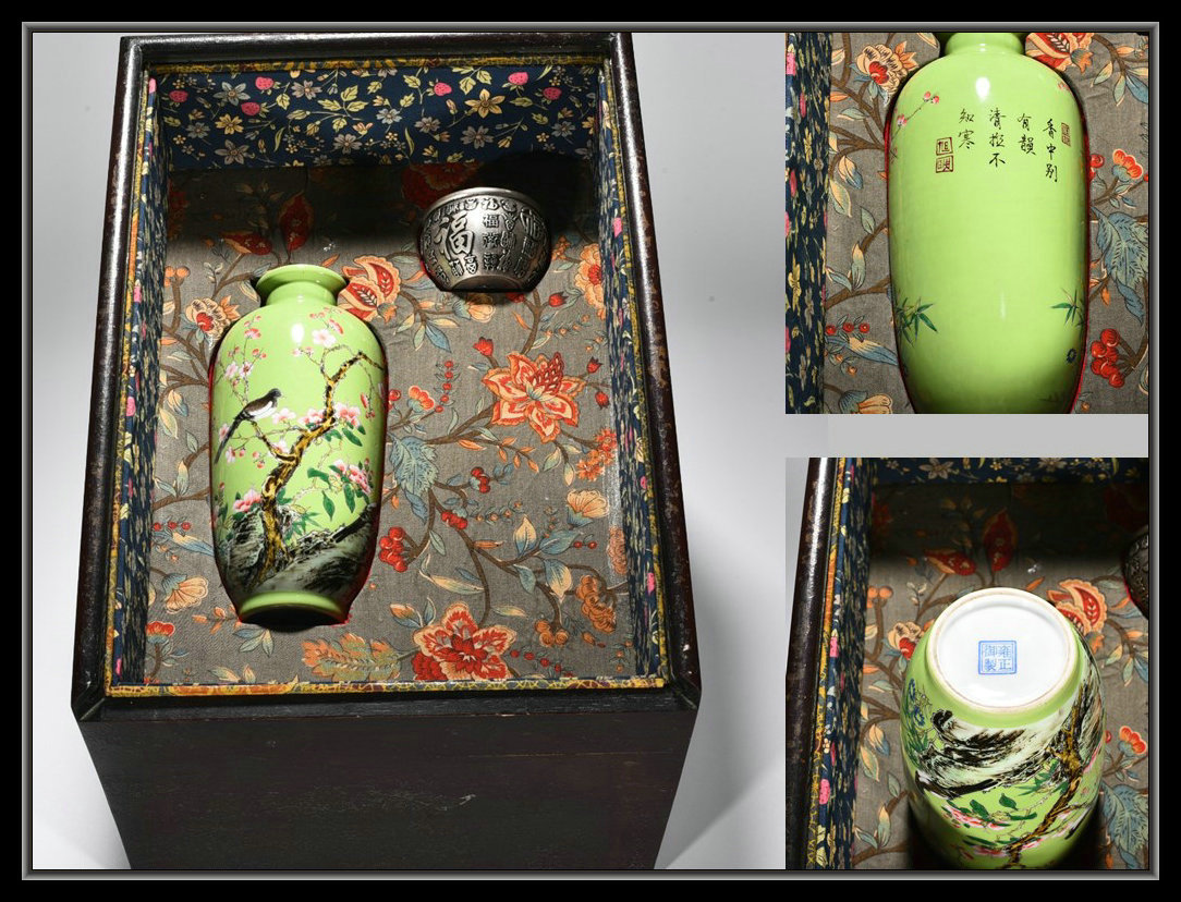 衝撃特価 【多寶屋】BU597□古美術！ 陶磁器 緑釉粉彩の花鳥瓶 雍正年