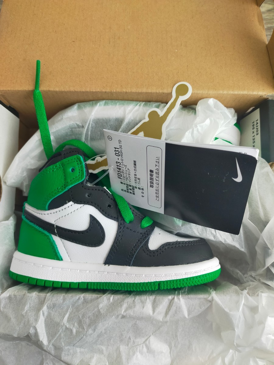 新品未使用　Nike TD Air Jordan 1 Retro High OG Celtics/Black and Lucky Green (2023) 12cm 　FD1413-031　正規品　緑　グリーン