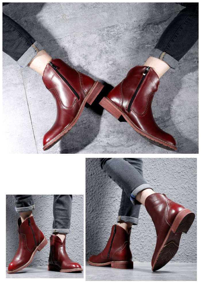 [ stock processing ] original leather shoes leather boots short boots men's boots side zipper boots casual leather shoes gentleman shoes mse0012 wine color 23.5cm