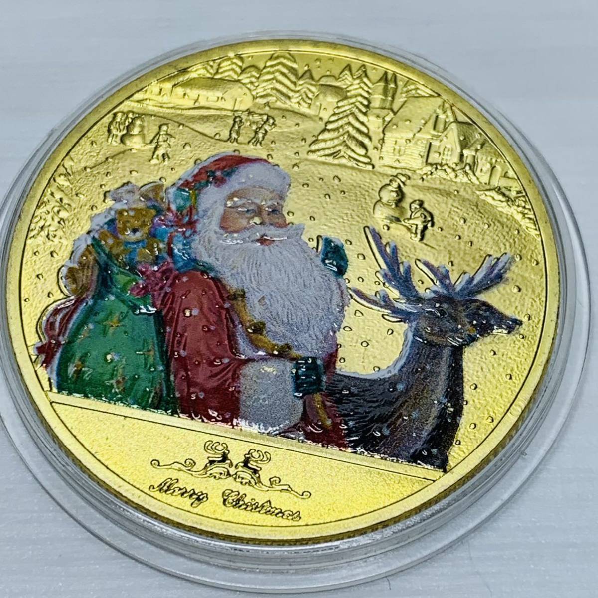 GU22-1欧米記念メダル クリスマス サンタクロース 鹿 プレゼント 幸運コイン 美品 外国硬貨 海外古銭 コレクションコイン 貨幣 重さ約28g_画像2