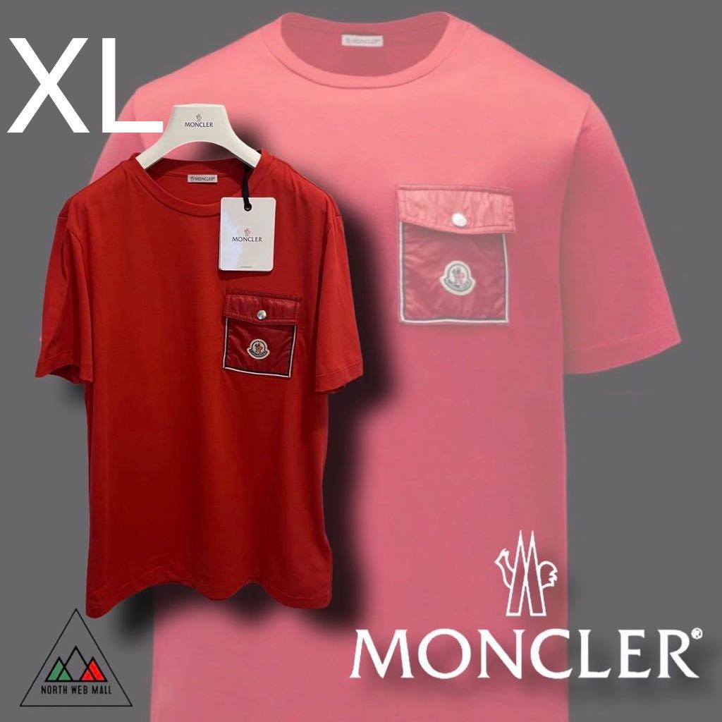 サイズXL Moncler 胸ポケットワッペン Tシャツ RED. .Yahoo Japan